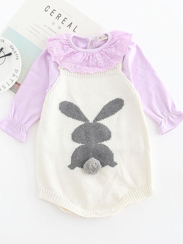 Bunny Knitted Onesie Cotton Baby crochet Romper With 3D Tail Bodysuit - dianjiang-