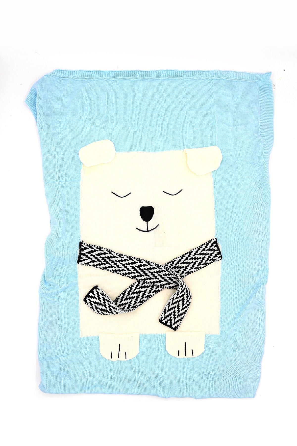 Cute White Bear Pattern Cotton Blend Knitted Blankets - dianjiang-