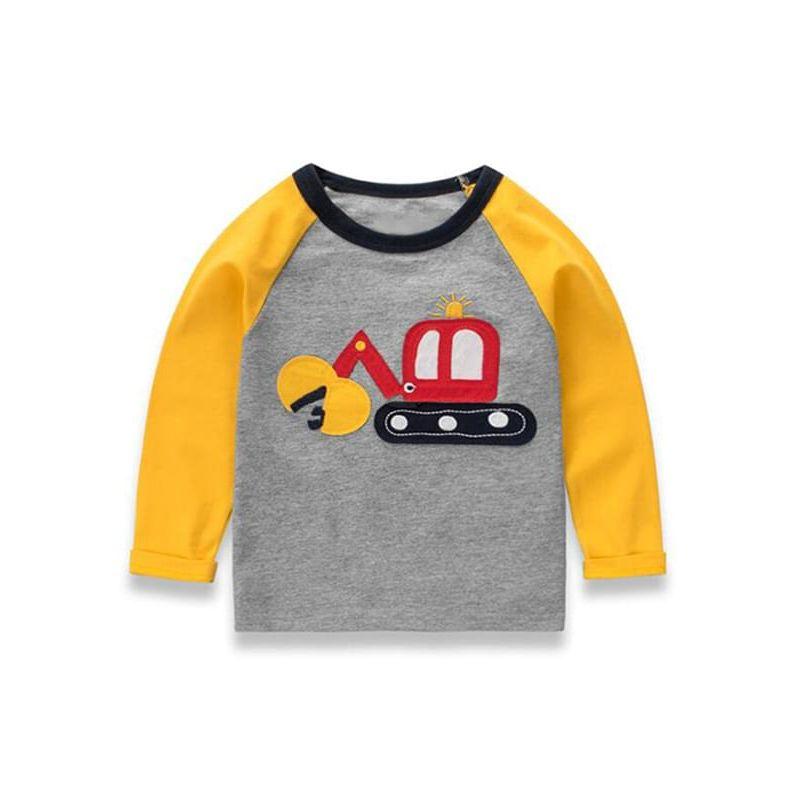 Cartoon Vehicle Printed Long-sleeve Tee Pullover Top Cotton Boys T-shirt - dianjiang-