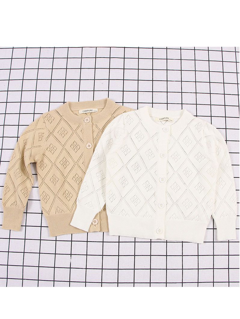 Baby Toddler Unisex Sweater Pierced Grid Cotton Knitted Cardigan - dianjiang-