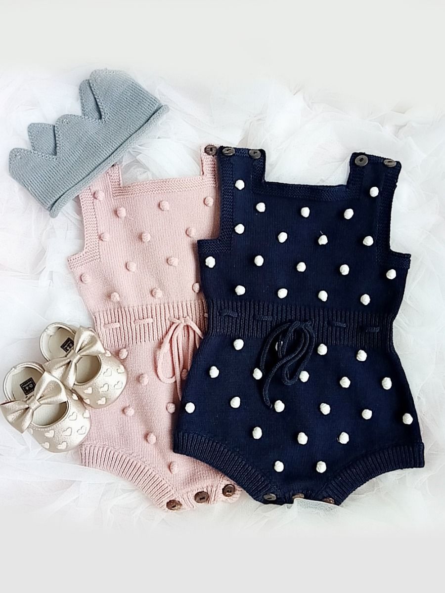 Knitting Wool Dots Suspender Bodysuit Crochet Cotton Romper Spanish Style Baby Clothes - dianjiang-