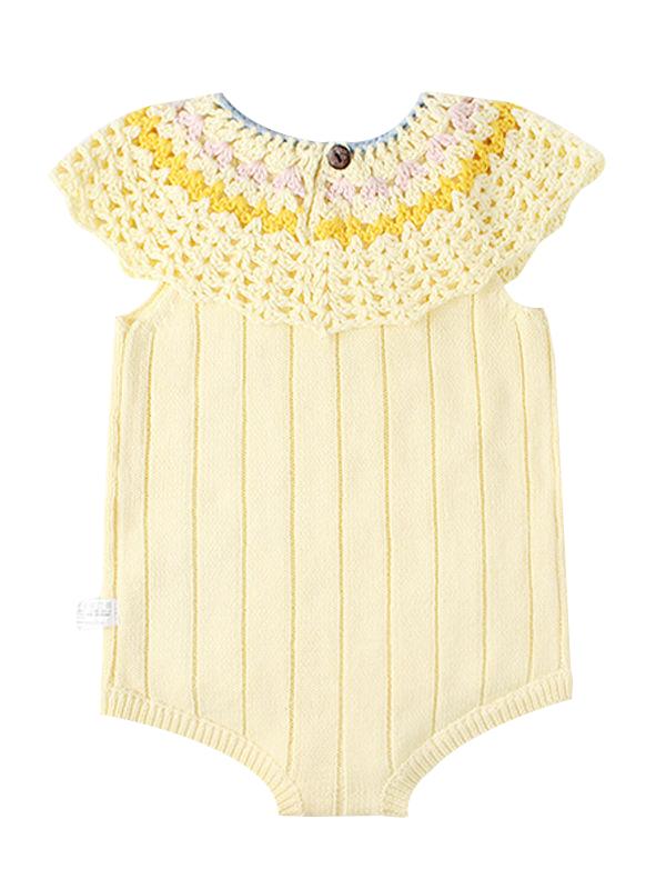 Yellow Pierced Knitwear Cotton Romper Sleeveless Bodysuit for Baby Girls - dianjiang-