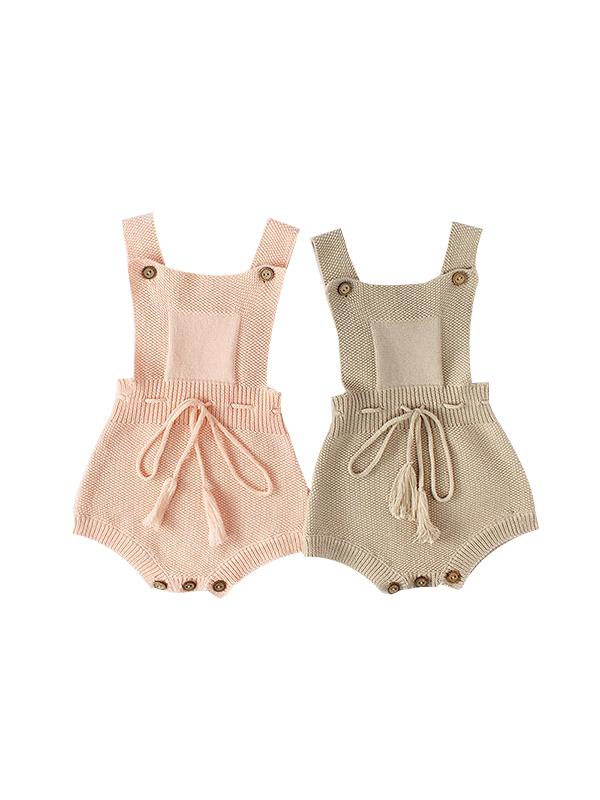 Strapped Knitted Cotton Romper Sleeveless Fringed Belt Onesie - dianjiang-