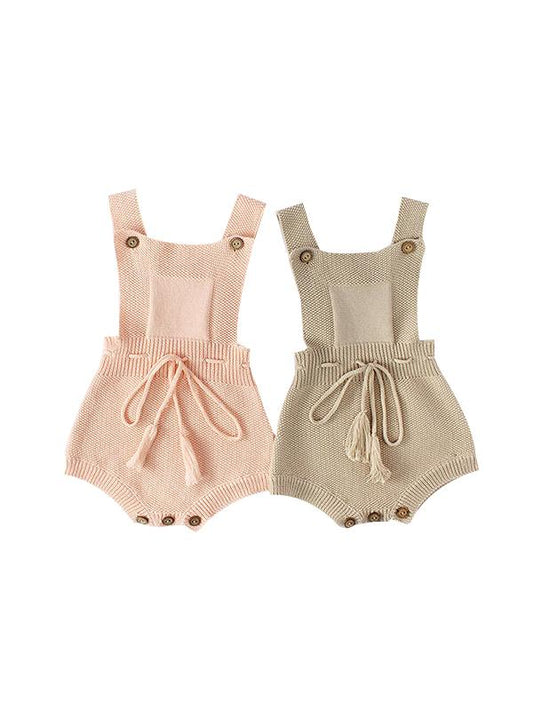 Strapped Knitted Cotton Romper Sleeveless Fringed Belt Onesie - dianjiang-