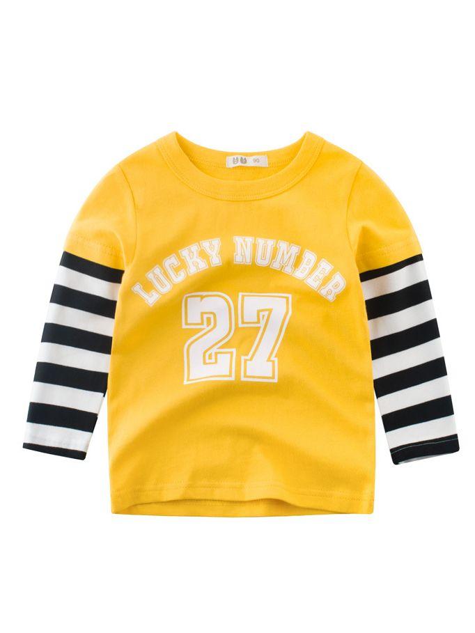 Lucky Number 27 Print Cotton Striped T-Shirt Top Long Sleeve Sweatshirt - dianjiang-