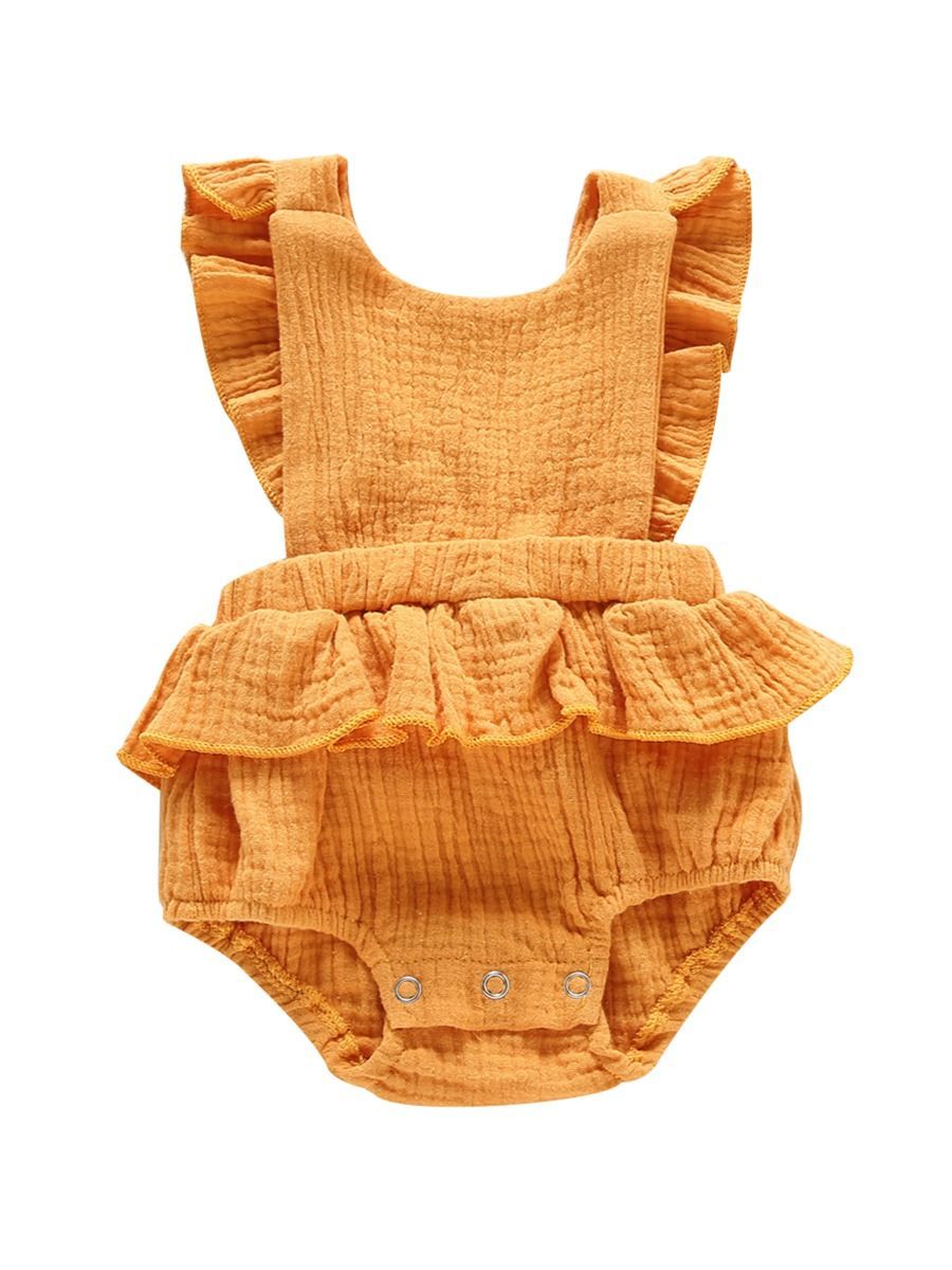 Crinkle Gauze Backless Ruffle Solid Color Bodysuit - dianjiang-