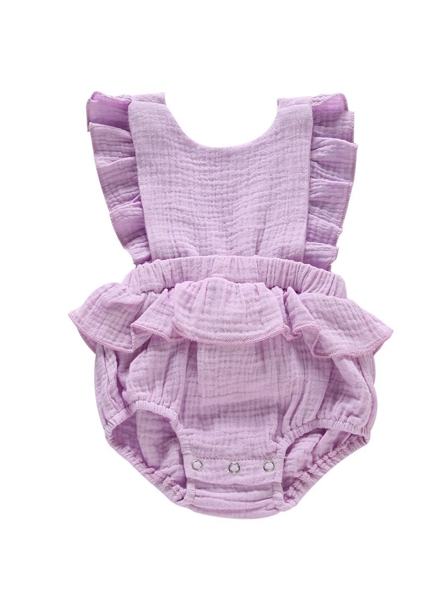 Crinkle Gauze Backless Ruffle Solid Color Bodysuit - dianjiang-