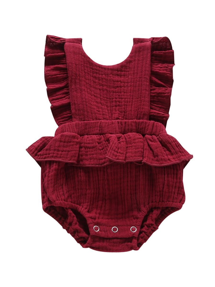 Crinkle Gauze Backless Ruffle Solid Color Bodysuit - dianjiang-