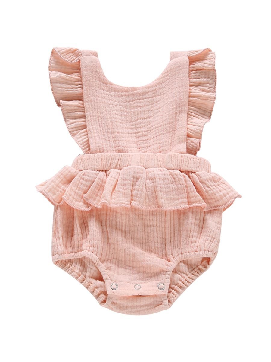 Crinkle Gauze Backless Ruffle Solid Color Bodysuit - dianjiang-