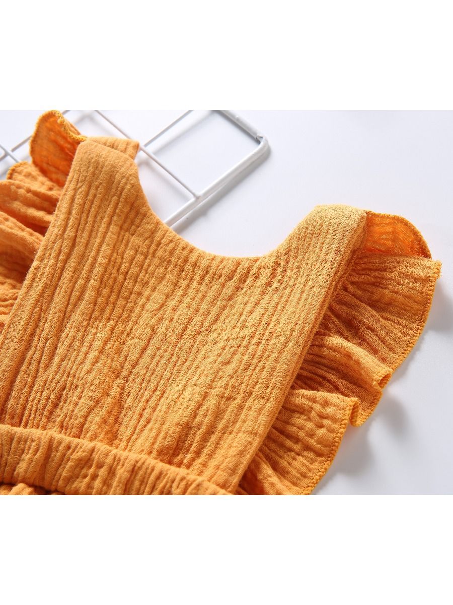 Crinkle Gauze Backless Ruffle Solid Color Bodysuit - dianjiang-