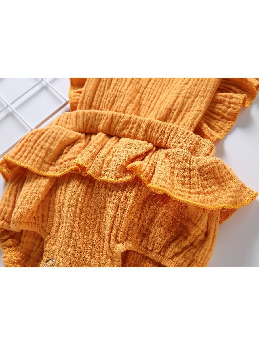 Crinkle Gauze Backless Ruffle Solid Color Bodysuit - dianjiang-