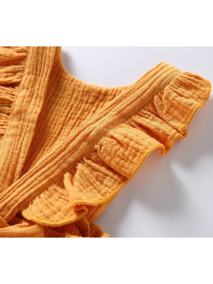 Crinkle Gauze Backless Ruffle Solid Color Bodysuit - dianjiang-