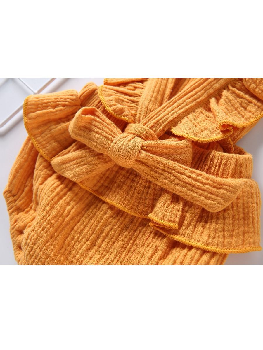 Crinkle Gauze Backless Ruffle Solid Color Bodysuit - dianjiang-