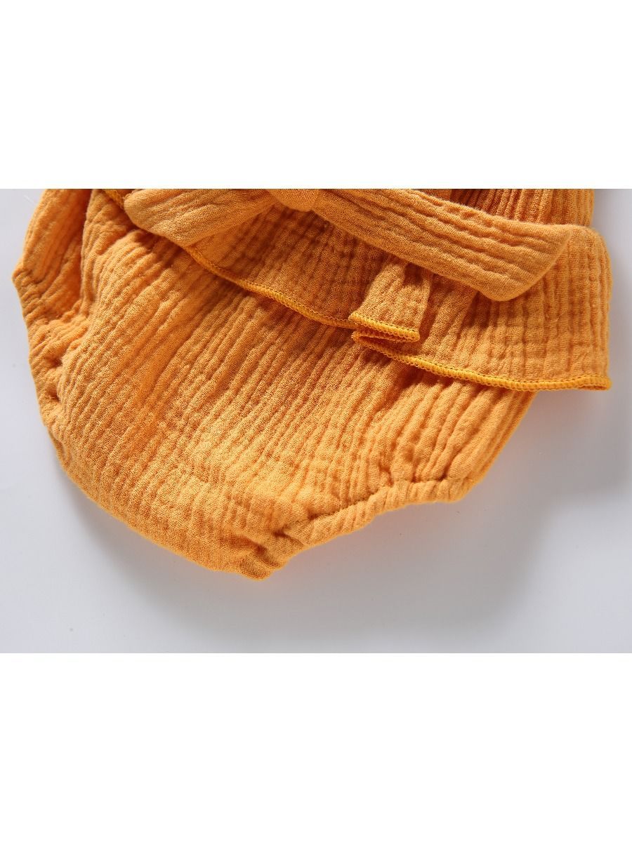 Crinkle Gauze Backless Ruffle Solid Color Bodysuit - dianjiang-