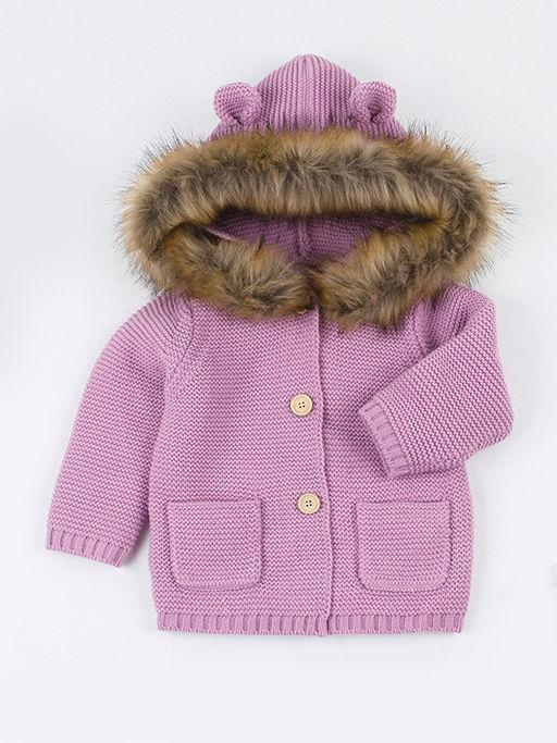 Cute Faux Fur Trimmed Ear Hooded Crochet Coat Winter Outwear - dianjiang-