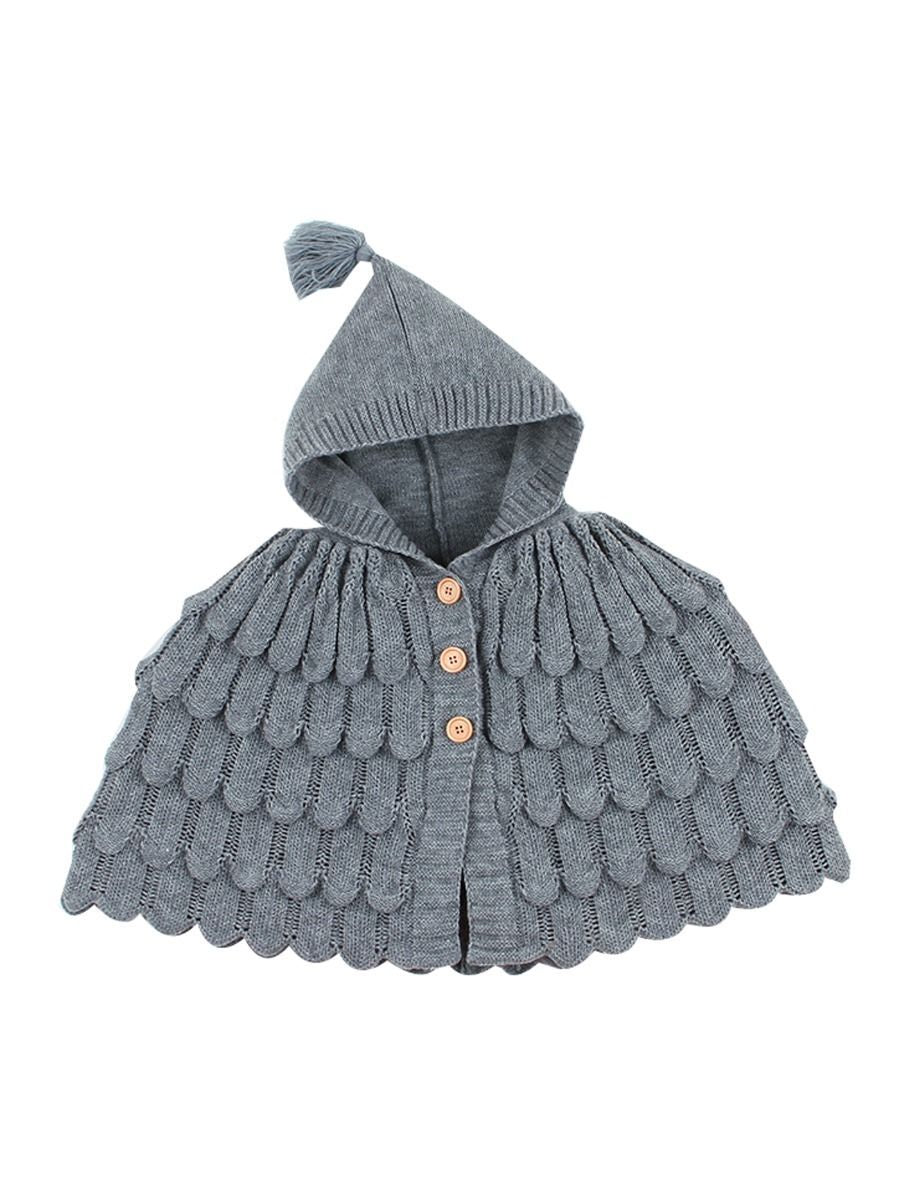 Solid Color Crochet Hooded Poncho For Toddler Kids - dianjiang-