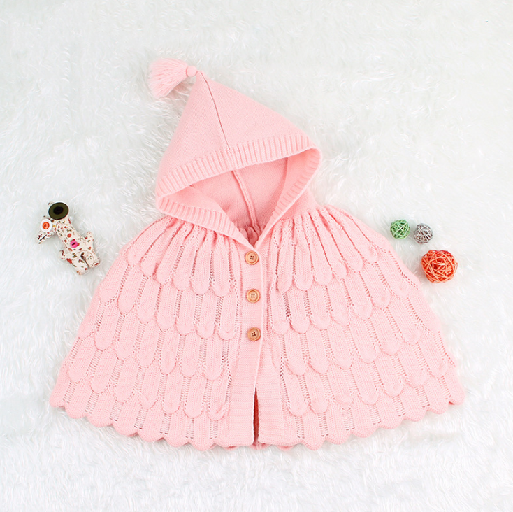 Solid Color Crochet Hooded Poncho For Toddler Kids - dianjiang-