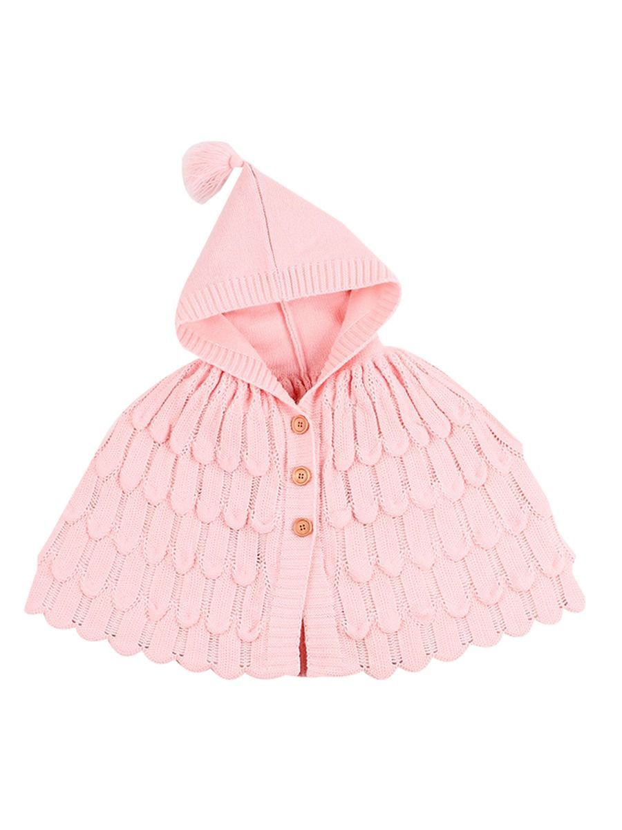Solid Color Crochet Hooded Poncho For Toddler Kids - dianjiang-