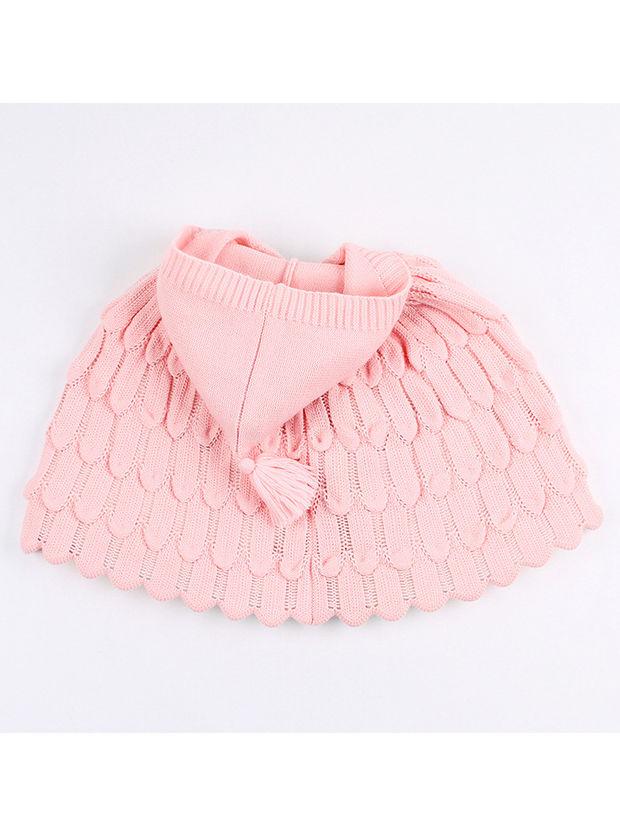 Solid Color Crochet Hooded Poncho For Toddler Kids - dianjiang-