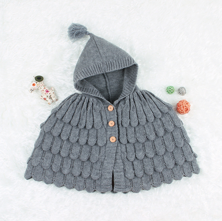 Solid Color Crochet Hooded Poncho For Toddler Kids - dianjiang-