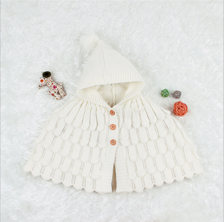Solid Color Crochet Hooded Poncho For Toddler Kids - dianjiang-