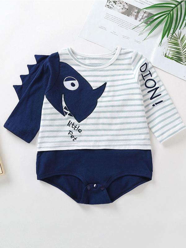Cute Baby Boys Dinosaur Striped Onesie - dianjiang-