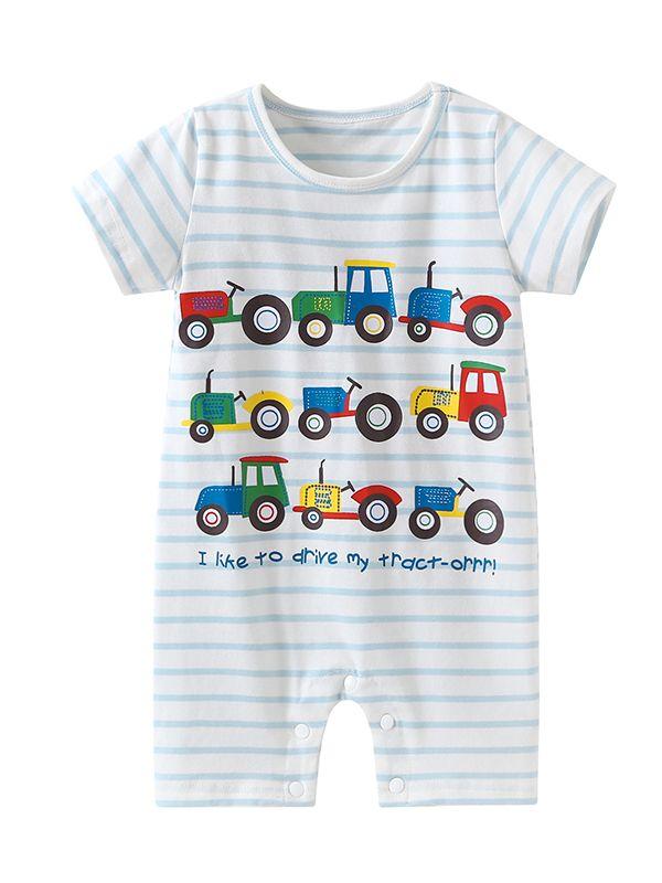 Cute Baby Boys Onesie Cartoon Tractor Short-sleeved Bodysuit - dianjiang-