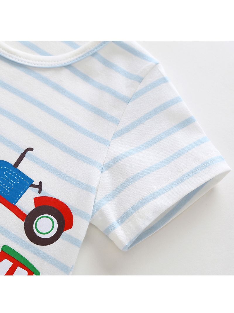 Cute Baby Boys Onesie Cartoon Tractor Short-sleeved Bodysuit - dianjiang-