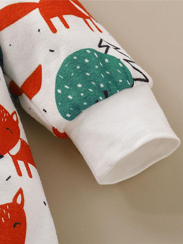 Cute Baby Fox & Tree/Heart Cartoon Hooded With Ears Autumn Jumpsuit One Piece Bodysuit - dianjiang-