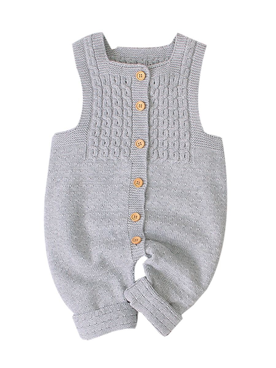 Cute Baby Solid Color Front Button Knitted Overall - dianjiang-