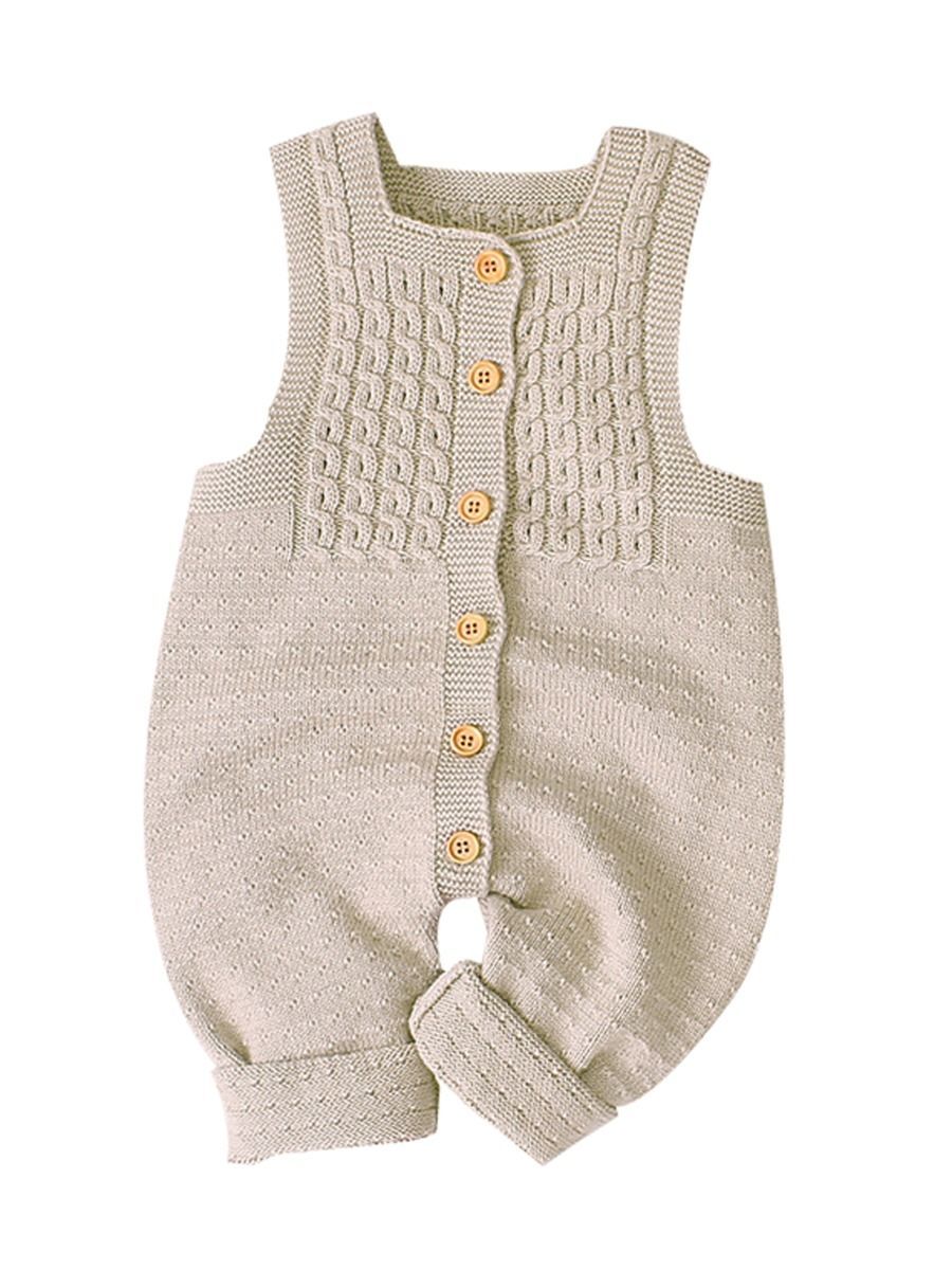 Cute Baby Solid Color Front Button Knitted Overall - dianjiang-