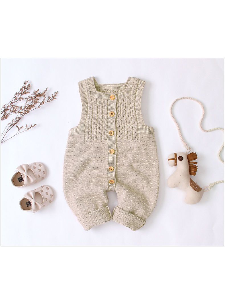 Cute Baby Solid Color Front Button Knitted Overall - dianjiang-