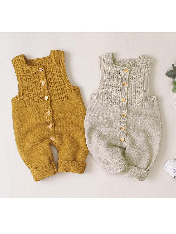 Cute Baby Solid Color Front Button Knitted Overall - dianjiang-