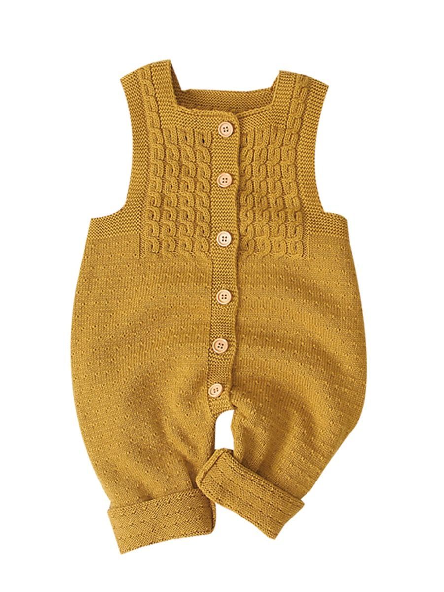 Cute Baby Solid Color Front Button Knitted Overall - dianjiang-