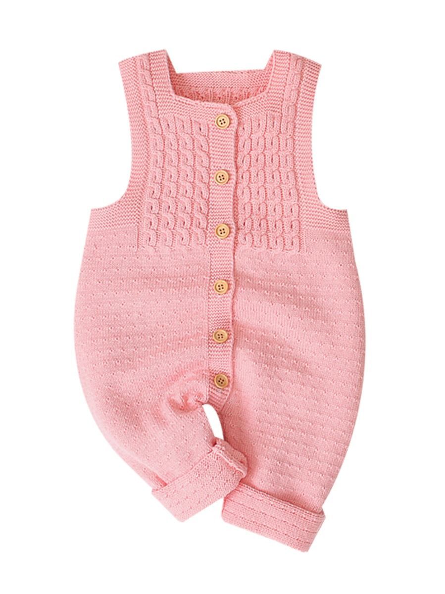 Cute Baby Solid Color Front Button Knitted Overall - dianjiang-