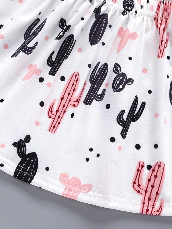 Cute Baby Girl 2-Piece Outfit Pink T-shirt Matching Cactus Jumper Skirt - dianjiang-