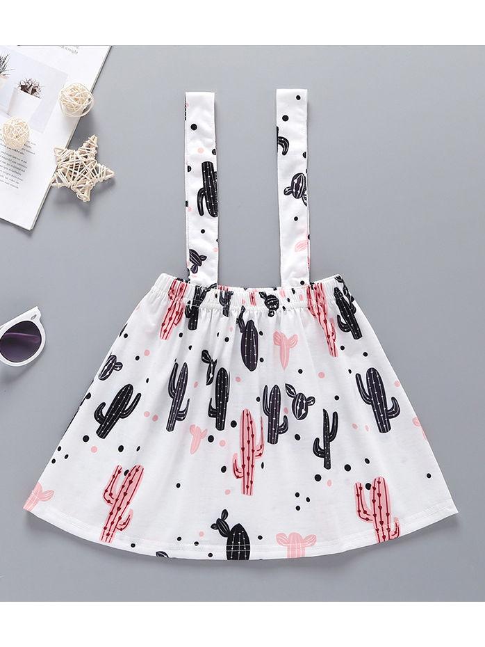 Cute Baby Girl 2-Piece Outfit Pink T-shirt Matching Cactus Jumper Skirt - dianjiang-