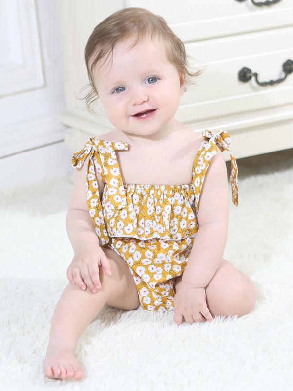 Cute Baby Girl 3 Colors Floral Lace-up Romper Summer Bodysuit - dianjiang-