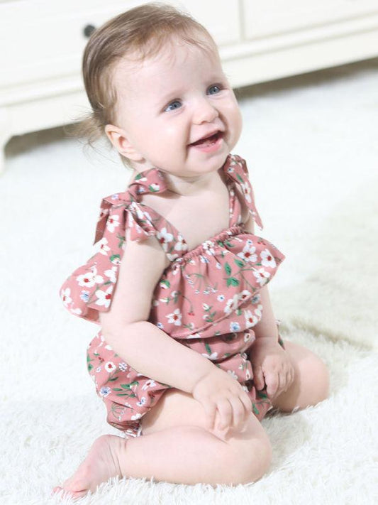 Cute Baby Girl 3 Colors Floral Lace-up Romper Summer Bodysuit - dianjiang-