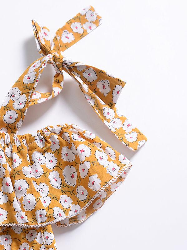 Cute Baby Girl 3 Colors Floral Lace-up Romper Summer Bodysuit - dianjiang-