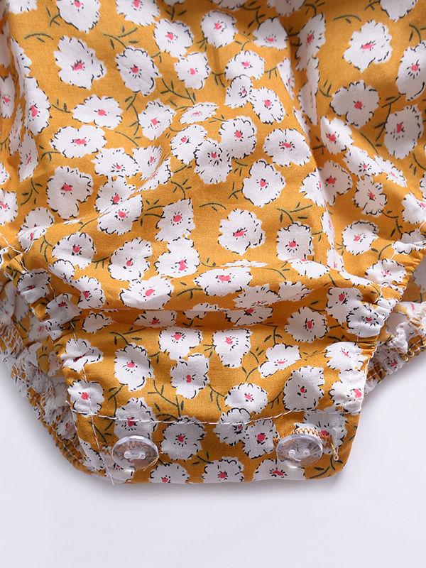 Cute Baby Girl 3 Colors Floral Lace-up Romper Summer Bodysuit - dianjiang-