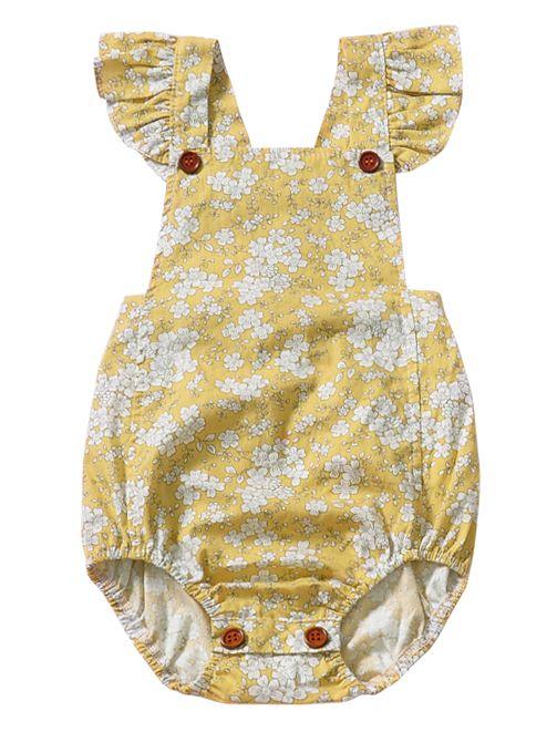 Cute Baby Girl Ruffle Sleeve Floral Onesie Bodysuit - dianjiang-