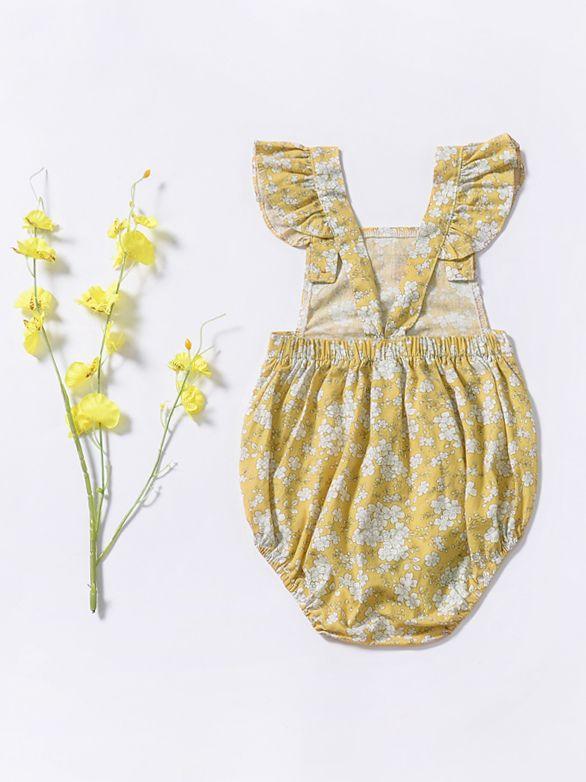 Cute Baby Girl Ruffle Sleeve Floral Onesie Bodysuit - dianjiang-