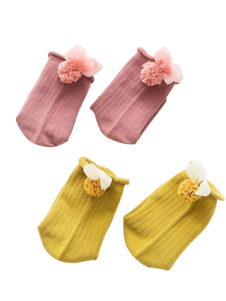 4 Pair/Pack Cute Baby Toddler Girl Solid Color Flower Trim Socks - dianjiang-