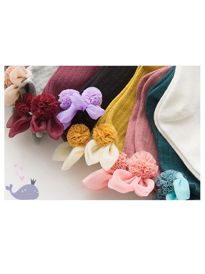 4 Pair/Pack Cute Baby Toddler Girl Solid Color Flower Trim Socks - dianjiang-