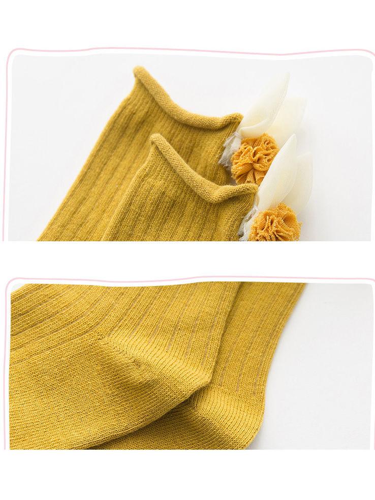 4 Pair/Pack Cute Baby Toddler Girl Solid Color Flower Trim Socks - dianjiang-