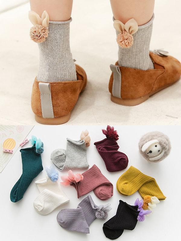 4 Pair/Pack Cute Baby Toddler Girl Solid Color Flower Trim Socks - dianjiang-