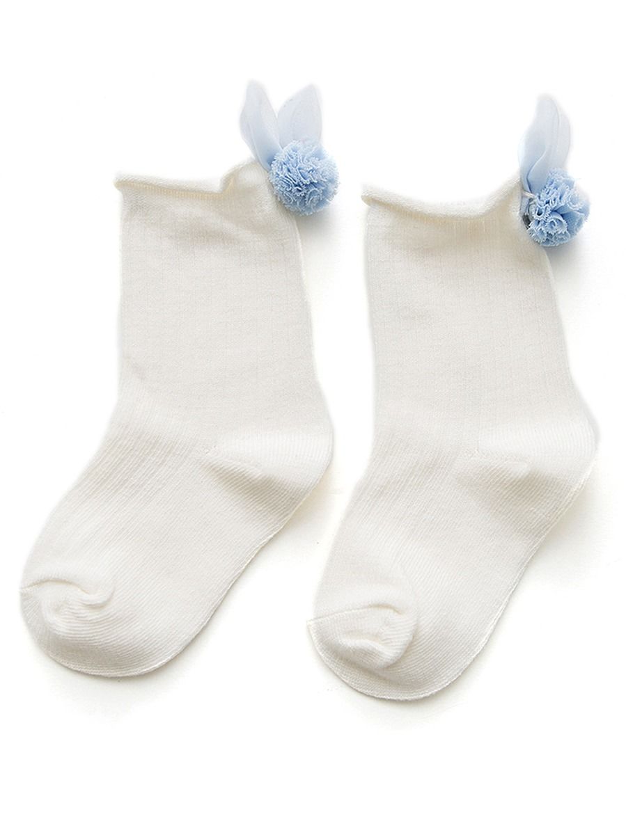 4 Pair/Pack Cute Baby Toddler Girl Solid Color Flower Trim Socks - dianjiang-