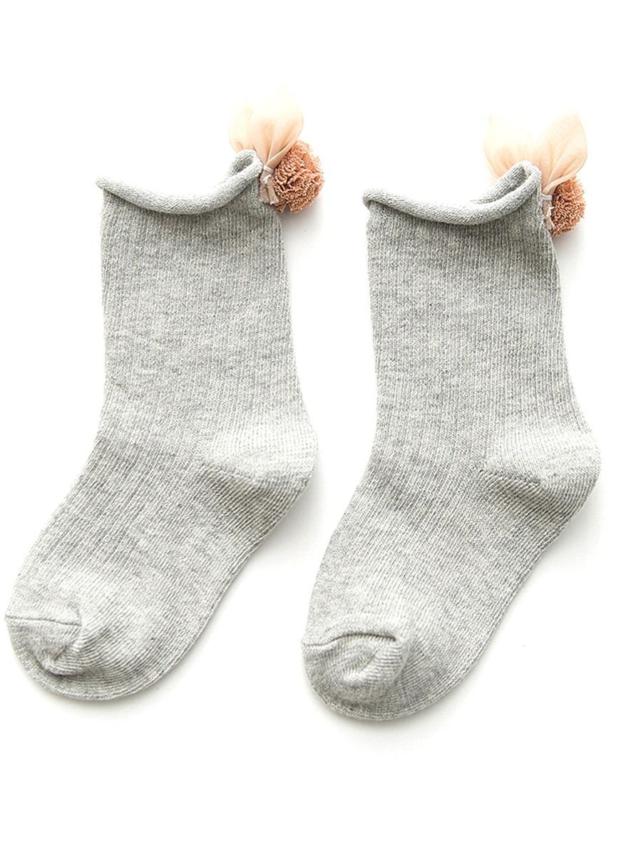 4 Pair/Pack Cute Baby Toddler Girl Solid Color Flower Trim Socks - dianjiang-