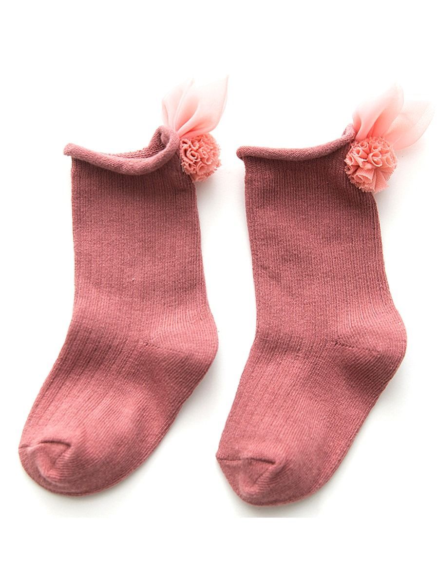 4 Pair/Pack Cute Baby Toddler Girl Solid Color Flower Trim Socks - dianjiang-